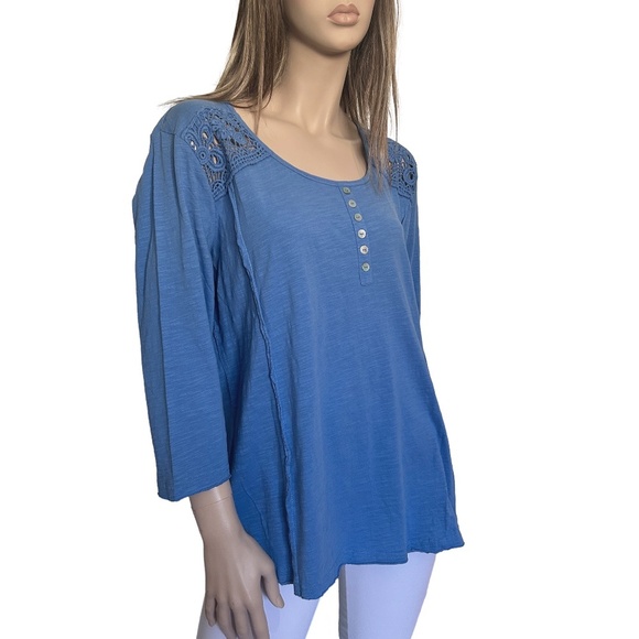 Tribal Jeans Top Blouse Tunic100% Cotton Embroidered Lace Iridescent Buttons - Picture 2 of 15